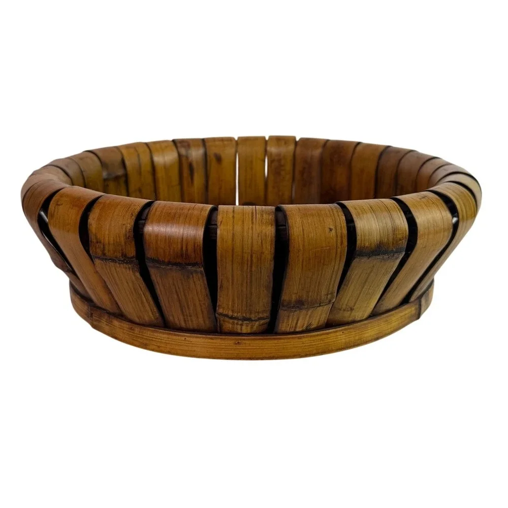 Large Rattan Bamboo Round‎ Basket Tray Centerpiece Serving Bowl Boho Decor - Picture 9 of 12